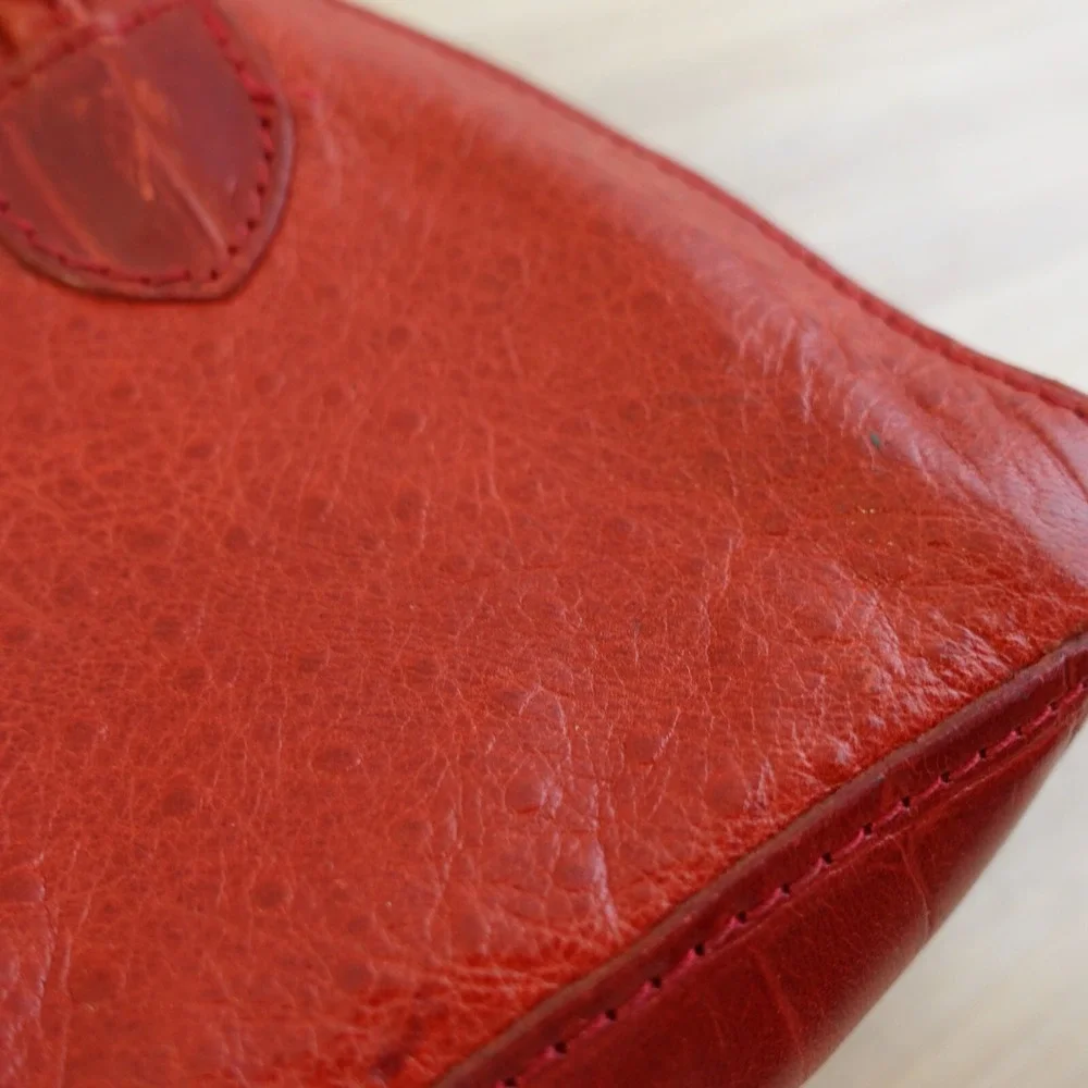 Vintage Ostritch Crocodile Half Moon DANIELLE NICOLE Crossbody Purse S Red ITALY - Picture 12 of 16